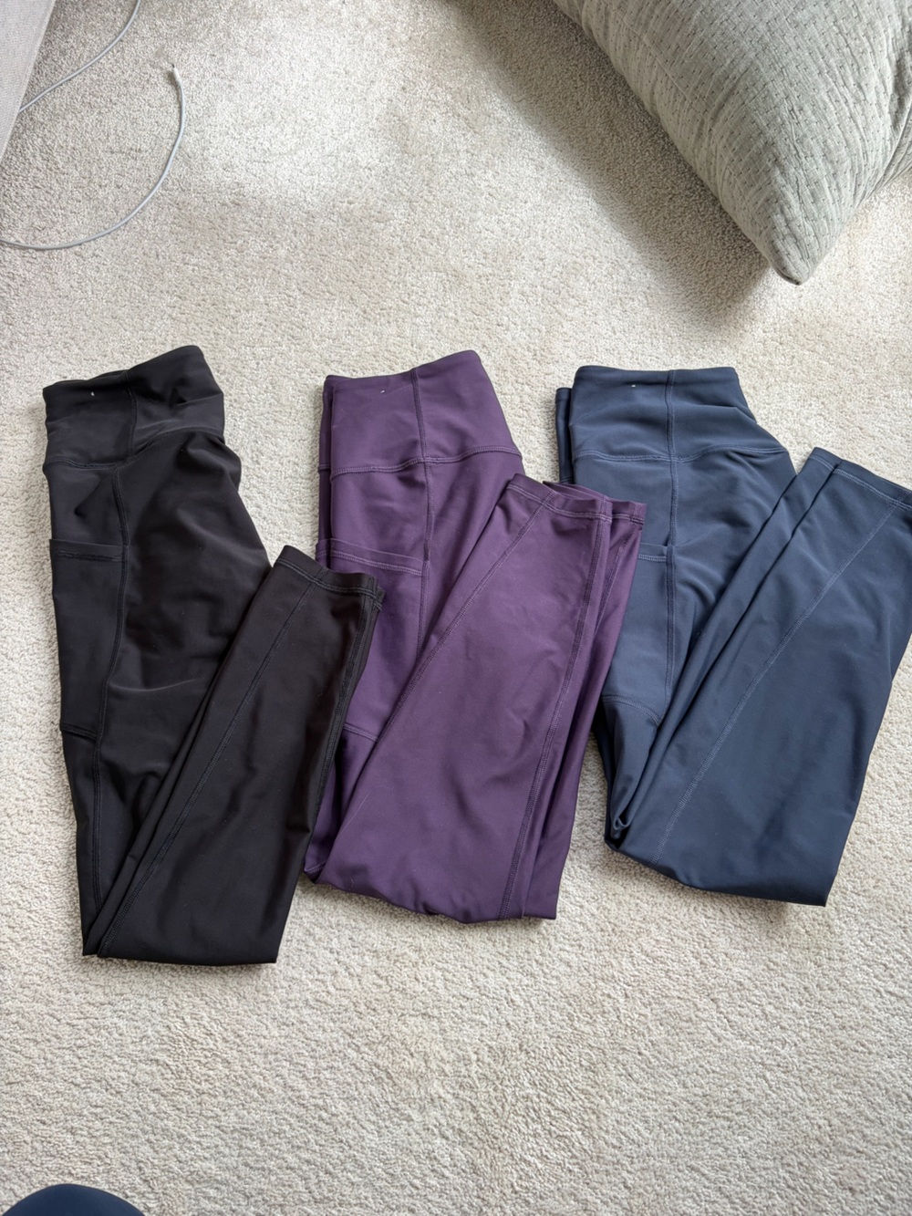 3 pairs Old Navy Women’s Performance Leggings - Black, Purple, Grey/blue